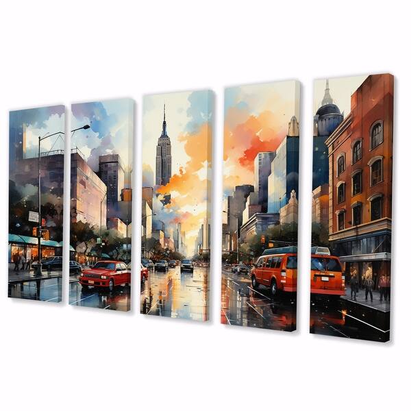 Designart "Pop Art New York III" Cityscapes Multipanel Canvas Print set